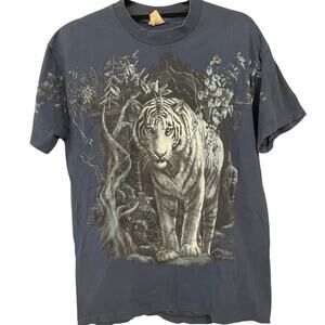 Vintage 90s White Tiger Nature Single Stitch Shirt Adult Medium